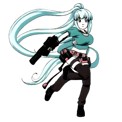 cute anime girl with holding a gun, fullbody, manga style tattoo design idea