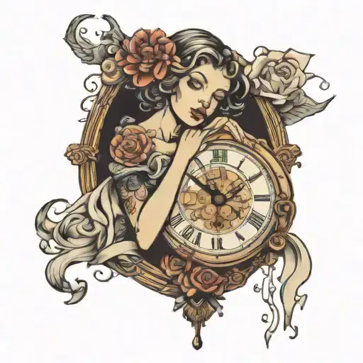 unkown women and time sand clock tattoo design idea