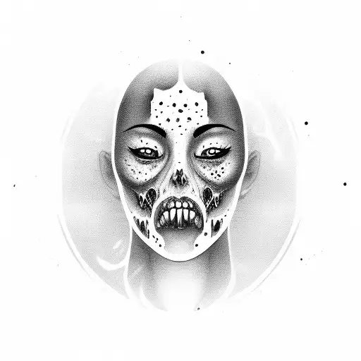 half zombie girl face tattoo design idea