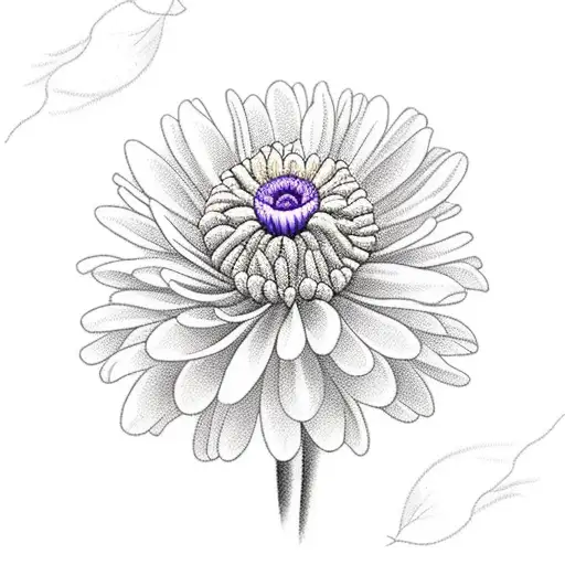 bouquet with chrysanthemum, poppy, violet, and daisy tattoo design idea