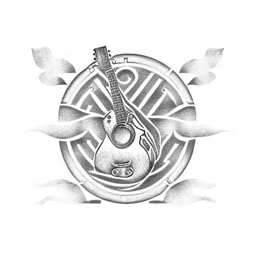 Country Music Logo with Label and a guitar as basis tattoo design idea