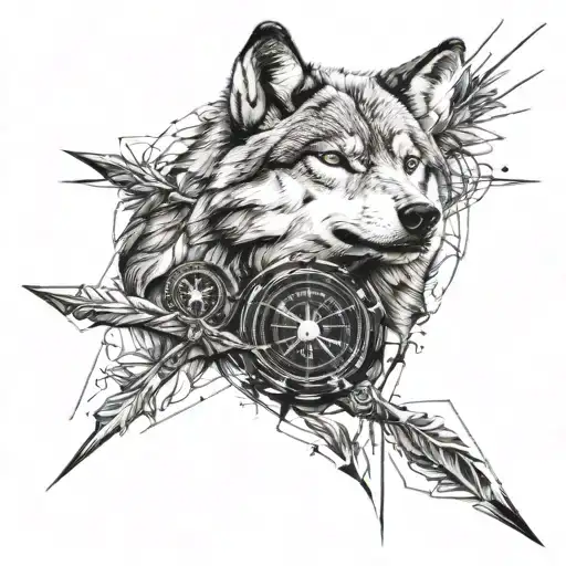a wolf and compass and arrow customised for forearm tattoo  tattoo design idea