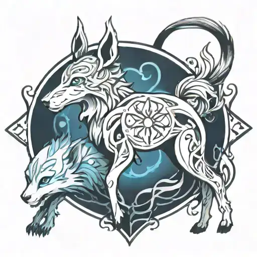 Top Section (Shoulder to Bicep):  	•	Kindred: Start with Kindred at the top, with both Lamb and Wolf intertwined. Lamb w tattoo design idea