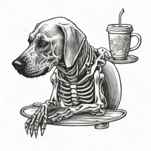 Skeleton Labrador drinking coffee tattoo design idea