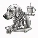 Skeleton Labrador drinking coffee tattoo design idea