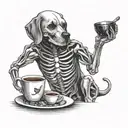 Skeleton Labrador drinking coffee tattoo design idea