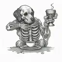 Skeleton Labrador drinking coffee tattoo design idea