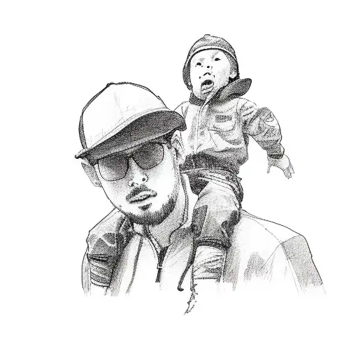 dad with son on shoulders tattoo design idea