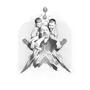 dad with son on shoulders, with prostate cancer symbol  tattoo design idea