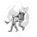 dad with son on shoulders, with prostate cancer symbol  tattoo design idea