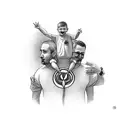 dad with son on shoulders, with prostate cancer symbol  tattoo design idea