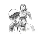 dad with son on shoulders tattoo design idea