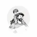 dad with son on shoulders tattoo design idea