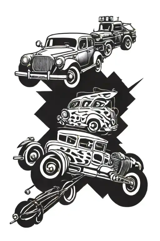 Cars and  rock n roll tattoo design idea