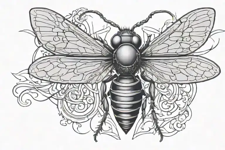 A symmetrical pattern inspired by the wings of an executioner wasp, incorporating elements of philosophy tattoo design idea