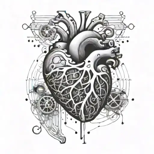 An intricate tattoo design of a heart with circuit patterns inside, representing your emotional intelligence and love for your friends tattoo design idea