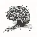 A tattoo design of a brain with scattered thoughts and focus beams, representing your ADHD and love for your focus time tattoo design idea
