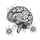 A tattoo design of a brain with scattered thoughts and focus beams, representing your ADHD and love for your focus time tattoo design idea