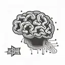 A tattoo design of a brain with scattered thoughts and focus beams, representing your ADHD and love for your focus time tattoo design idea