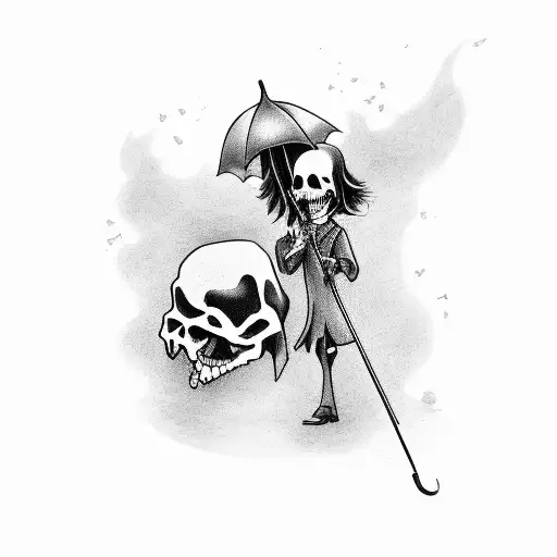 Grim Reaper holding an umbrella over head with running ink tattoo design idea