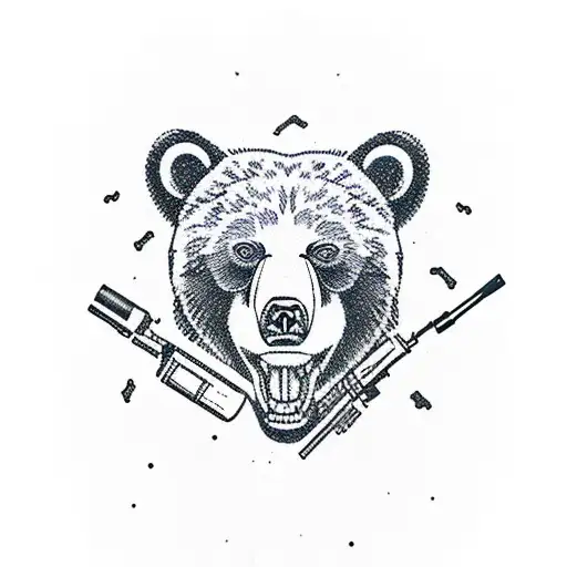 bear with gun tattoo design idea