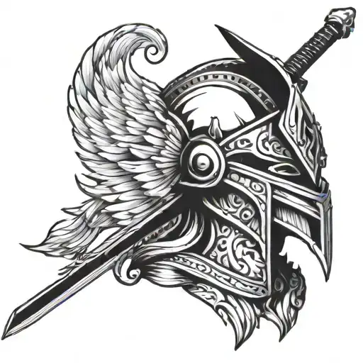 valkyrie with helmet and sword tattoo design idea