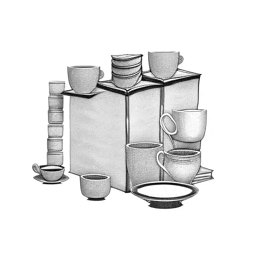 A stack of books with coffee cups as the pages tattoo design idea