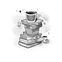 A stack of books with coffee cups as the pages tattoo design idea