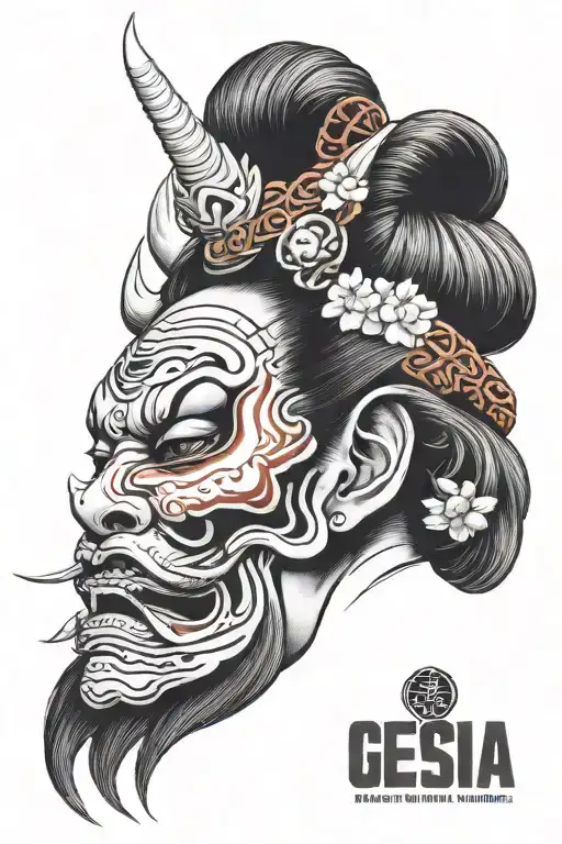 japanese geisha oni mask tattoo design idea