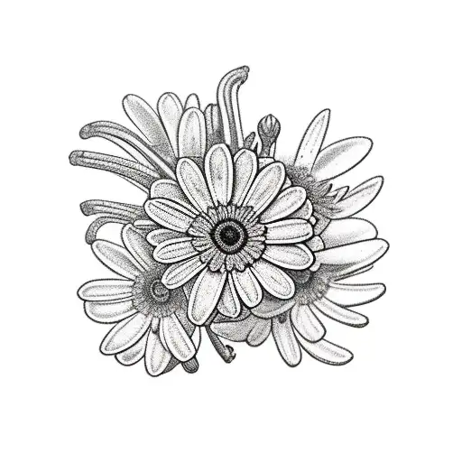 stag antler with blackthorn branch, alstromeria and gerbera daisy tattoo design idea