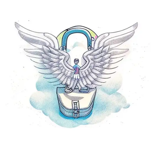 A minimalist tattoo of a suitcase with wings, symbolizing your desire for constant exploration and the freedom that comes with travelling. tattoo design idea