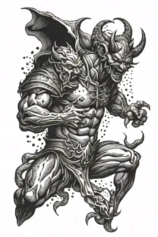 devil fighting with god  tattoo design idea