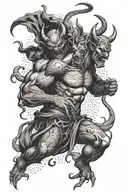 devil fighting with god  tattoo design idea