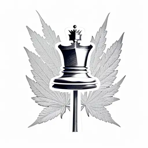 king chess piece with weed leaf behind tattoo design idea