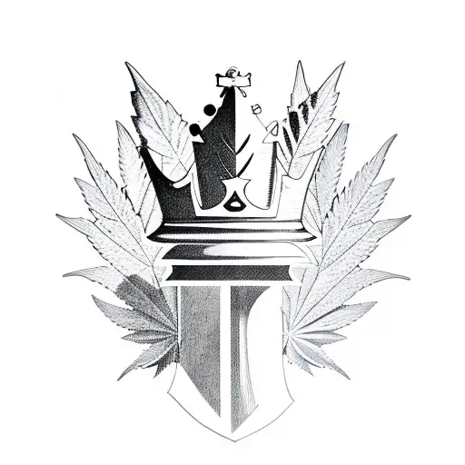 king chess piece with weed leaf behind tattoo design idea