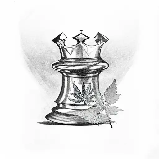 king chess piece with weed leaf behind tattoo design idea
