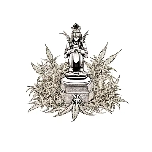 king chess piece with weed leaf behind tattoo design idea