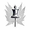 king chess piece with weed leaf behind tattoo design idea