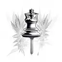 king chess piece with weed leaf behind tattoo design idea