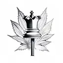 king chess piece with weed leaf behind tattoo design idea
