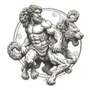 Hercules statue holding serberus 3 headed dog  tattoo design idea