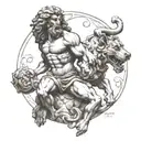 Hercules statue holding serberus 3 headed dog  tattoo design idea