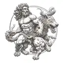 Hercules statue holding serberus 3 headed dog  tattoo design idea