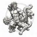 Hercules statue holding serberus 3 headed dog  tattoo design idea