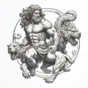 Hercules statue holding serberus 3 headed dog tattoo design idea
