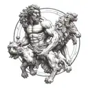 Hercules statue holding serberus 3 headed dog tattoo design idea