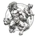 Hercules statue holding serberus 3 headed dog tattoo design idea