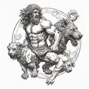 Hercules statue holding serberus 3 headed dog tattoo design idea