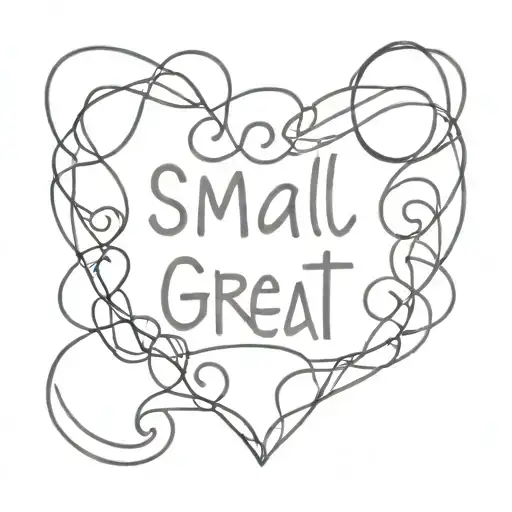 A minimalist design with a small heart intertwined with the lettering for the quote "small things great love" tattoo design idea
