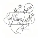 A delicate script font with small embellishments like hearts or stars around the words tattoo design idea